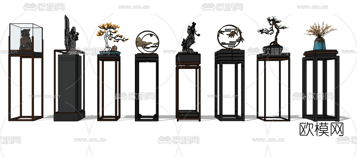 新中式松树绿植摆件su模型下载