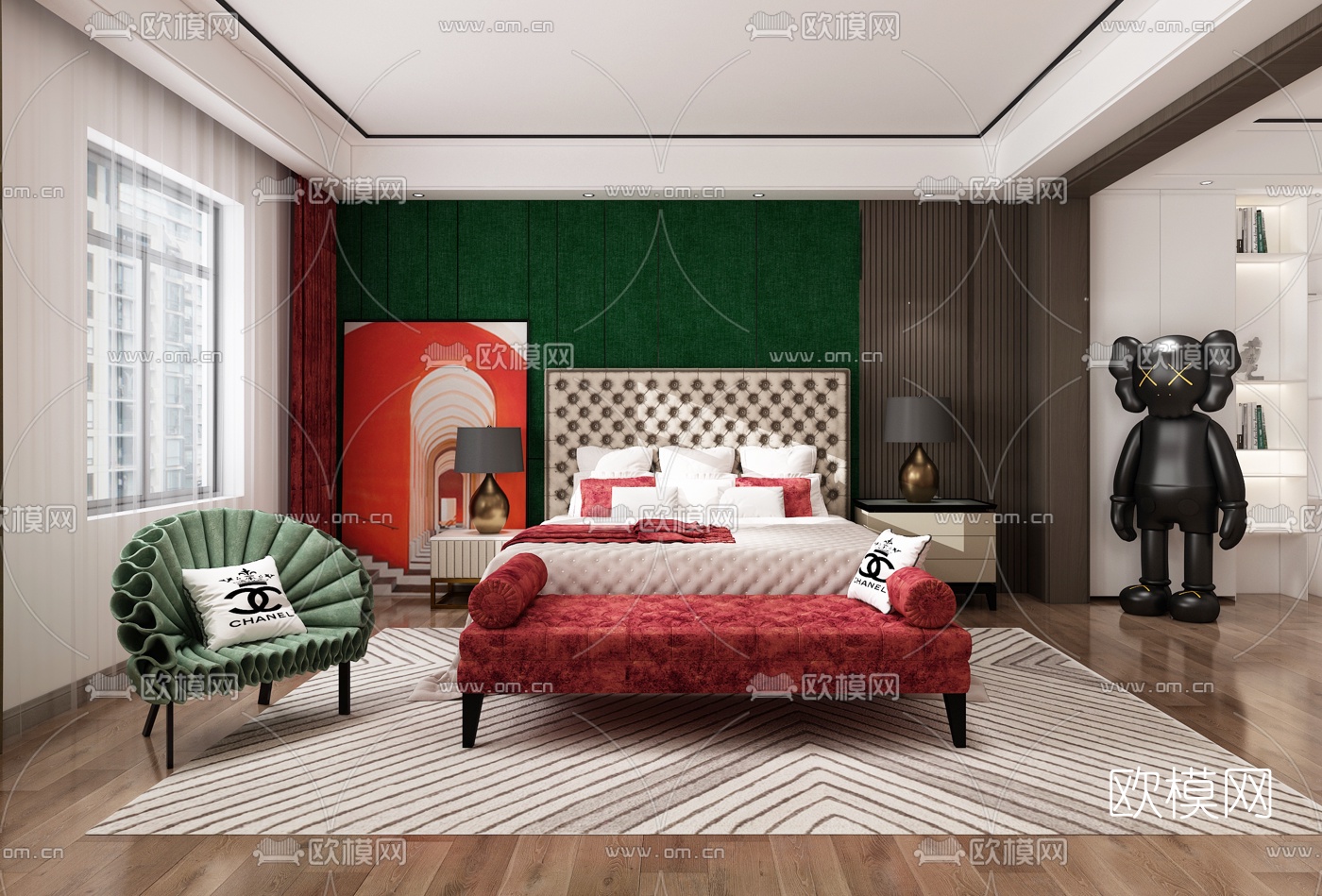 后现代轻奢卧室3d模型下载