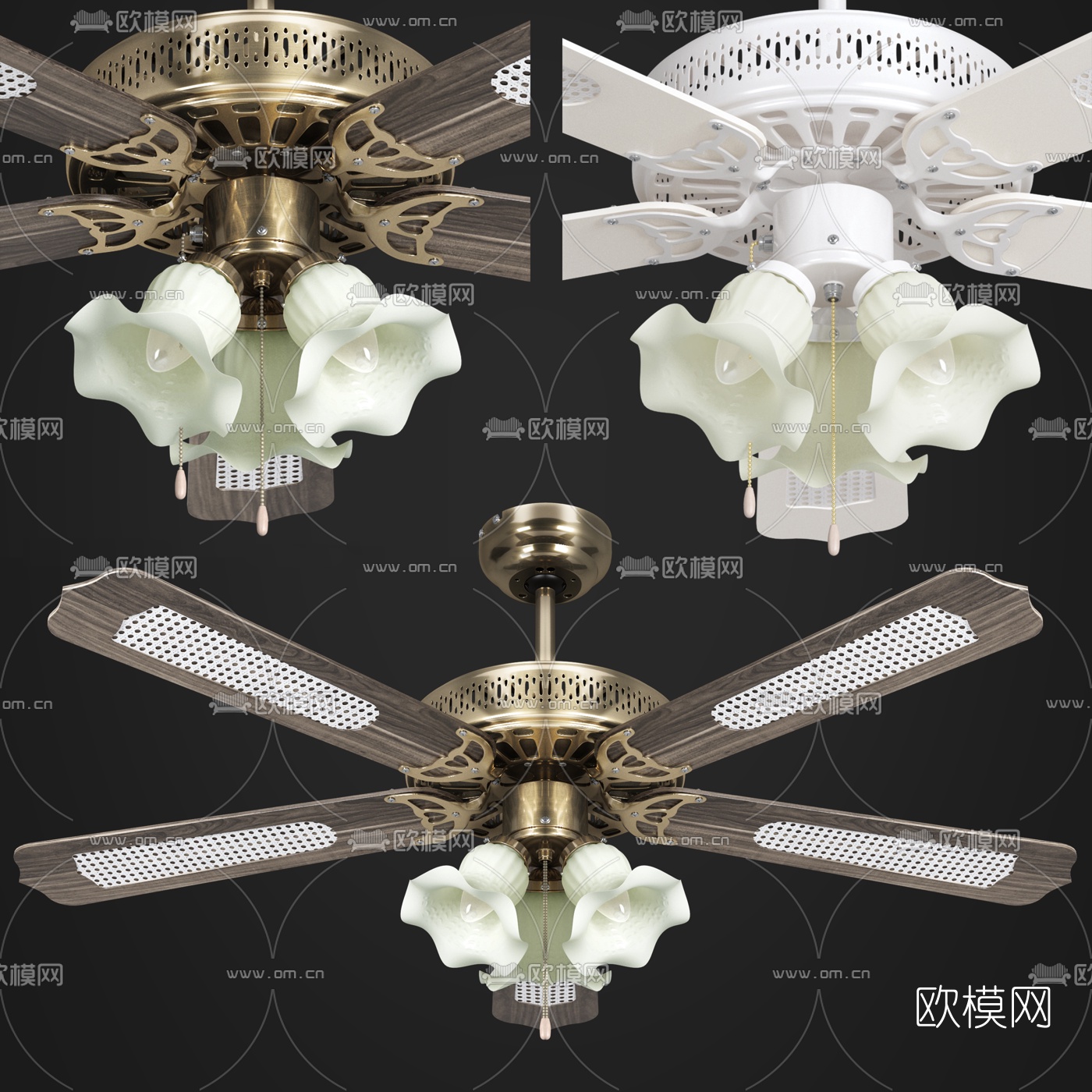欧式金属风扇吊灯3d模型