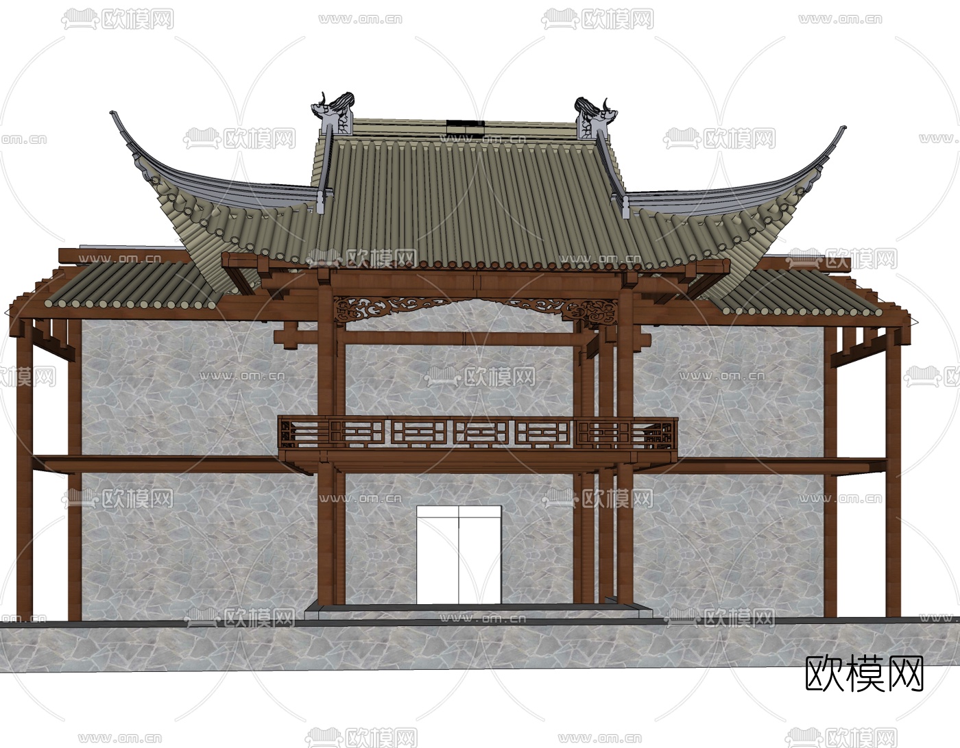 中式古建戏台免费su模型下载