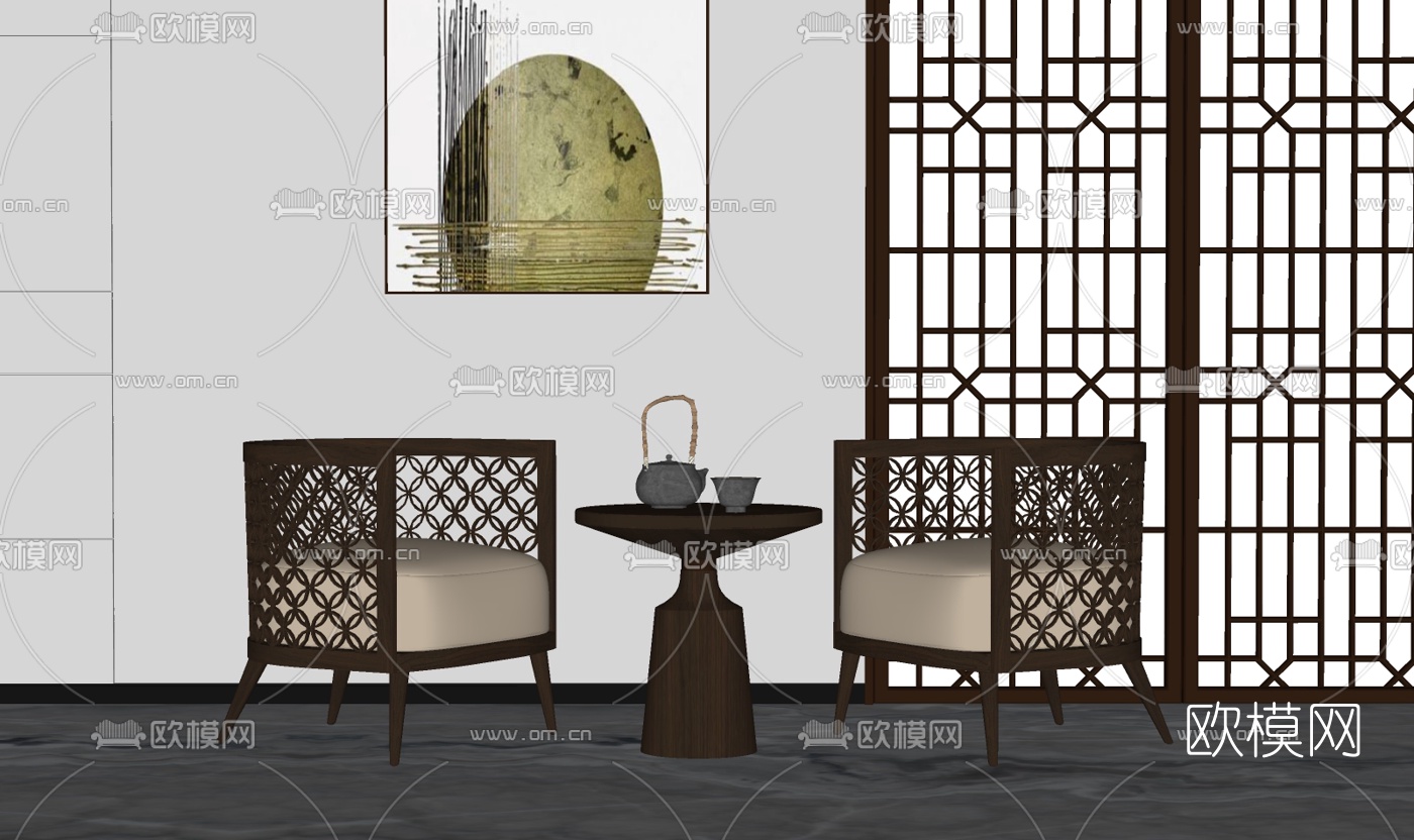 新中式藤编休闲椅su模型下载