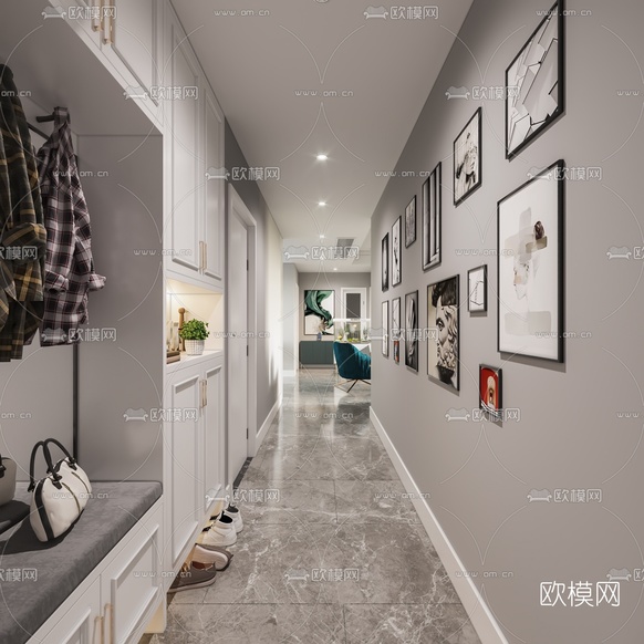 现代轻奢客厅餐厅3d模型下载(渲染图4)
