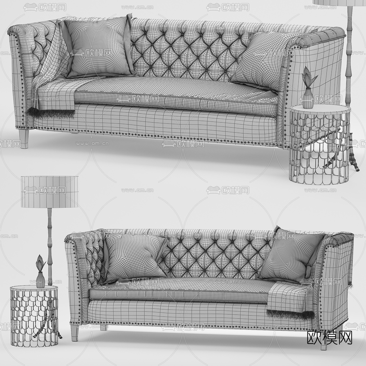 简欧多人沙发3d模型下载（渲染图4）