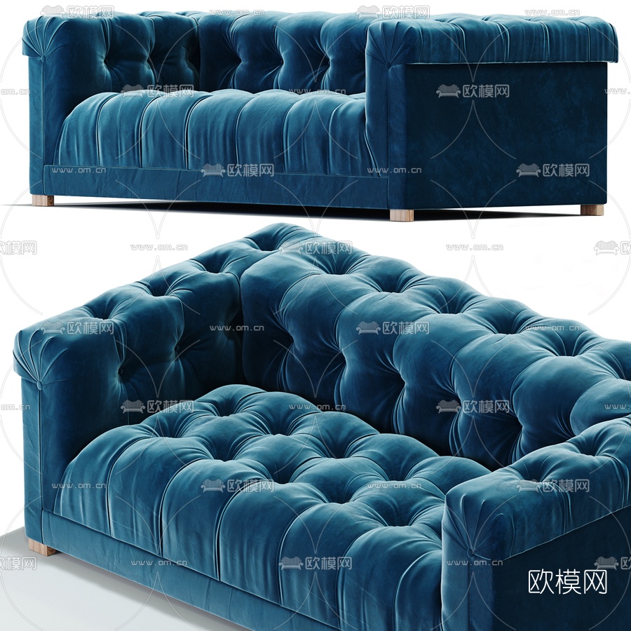 简欧布艺双人沙发3d模型下载（渲染图2）