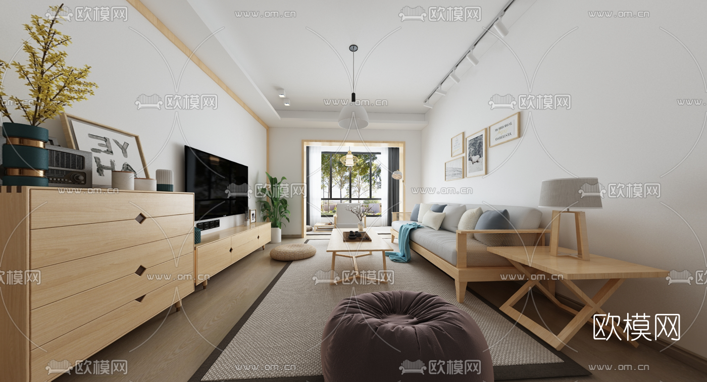 日式客厅餐厅全景3d模型