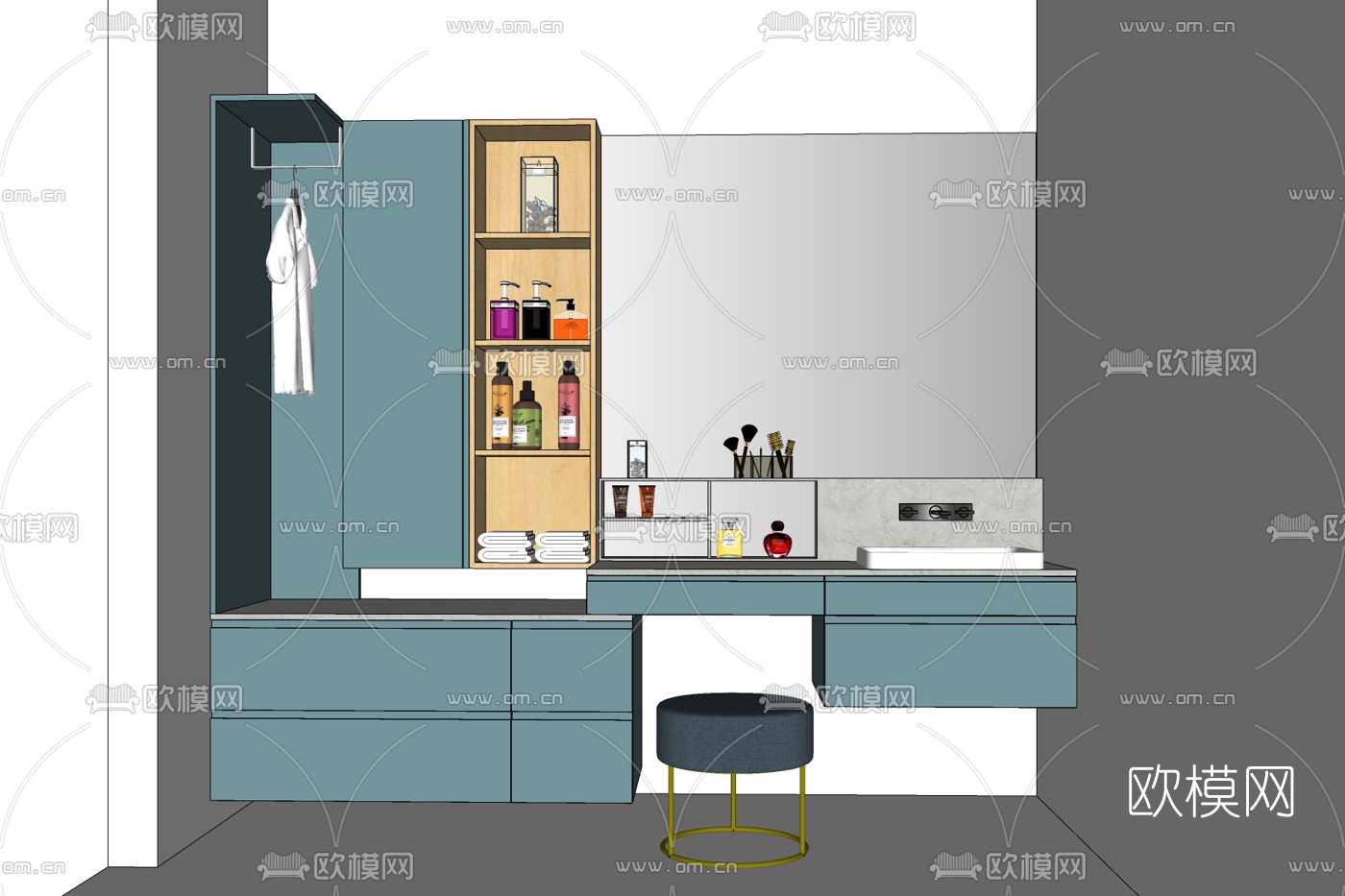 现代实木书桌椅免费su模型下载