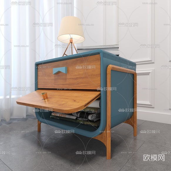 北欧原木简约床头柜3d模型下载(渲染图2)