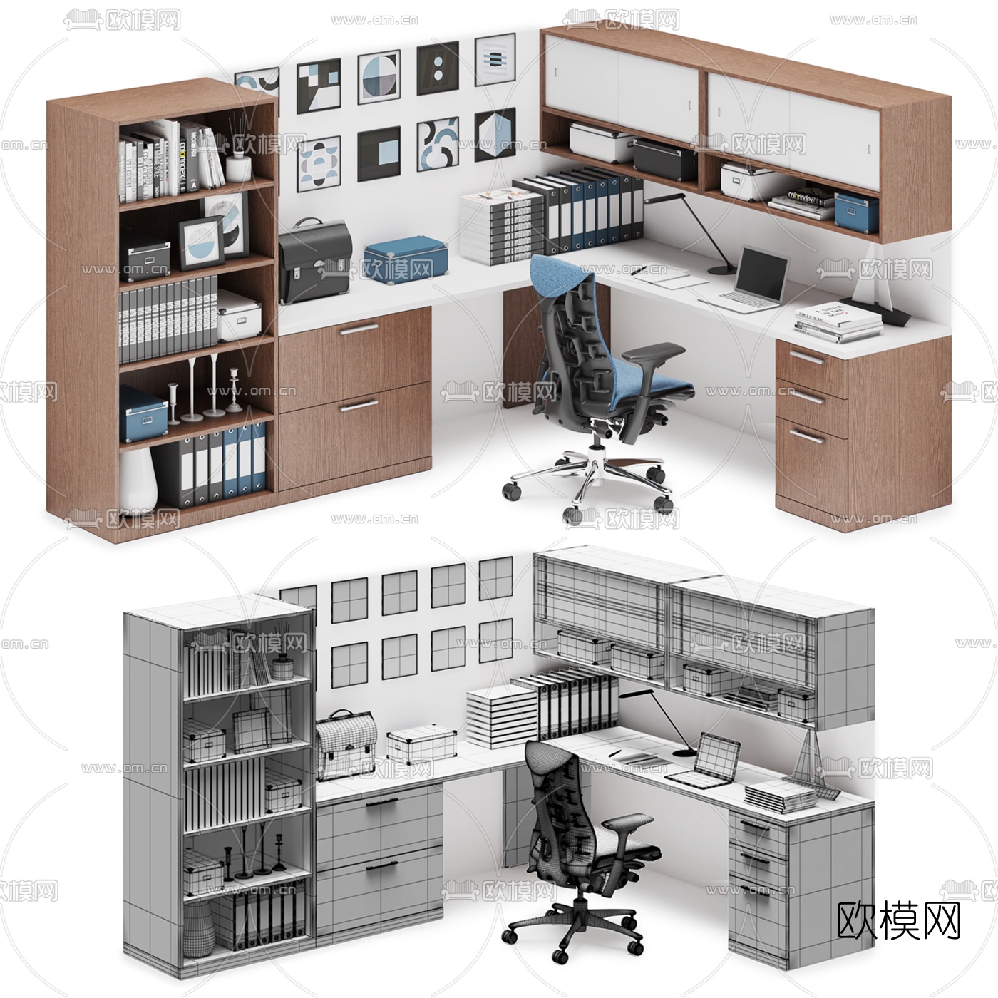 现代办公桌文件柜组合3d模型