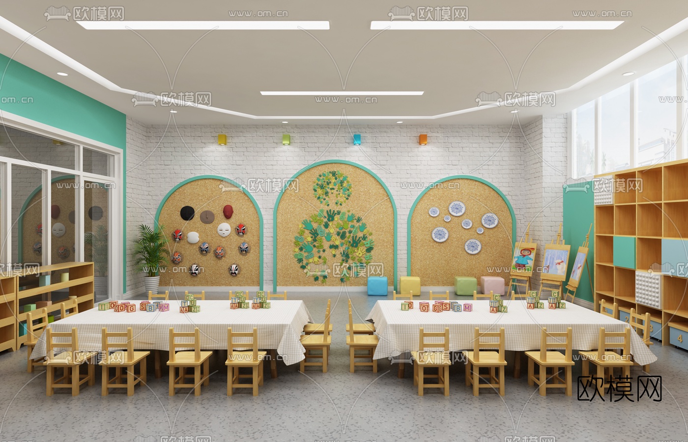 现代幼儿园教室3d模型下载（渲染图1）