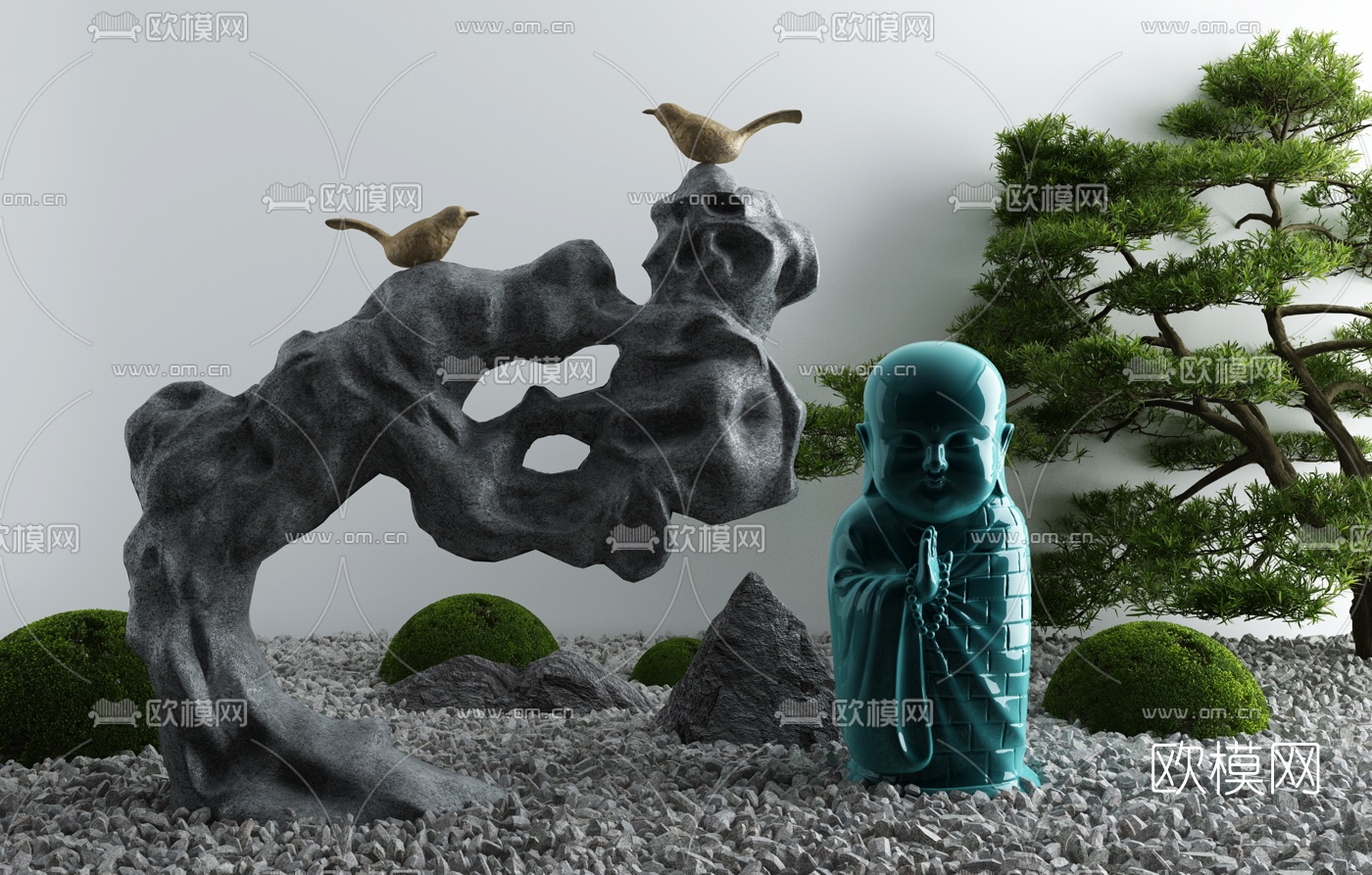 新中式枯山水小品3d模型