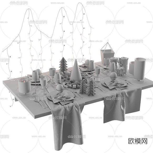 北欧圣诞餐具3d模型下载(渲染图2)