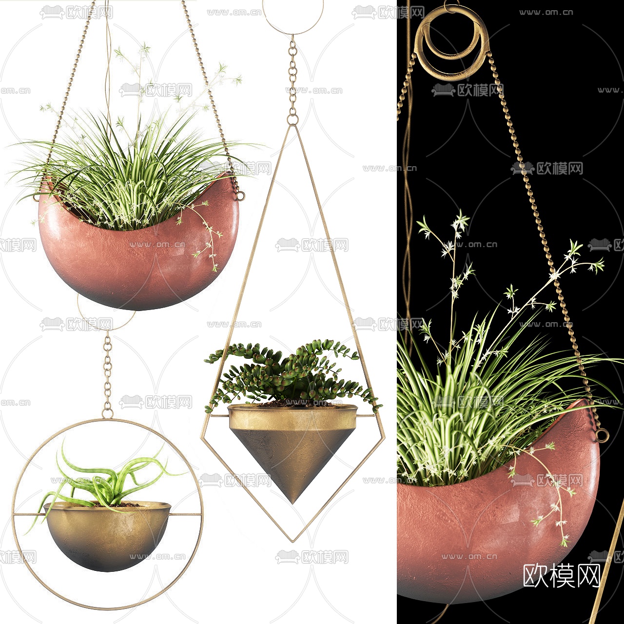 现代金属绿植盆栽吊篮3d模型