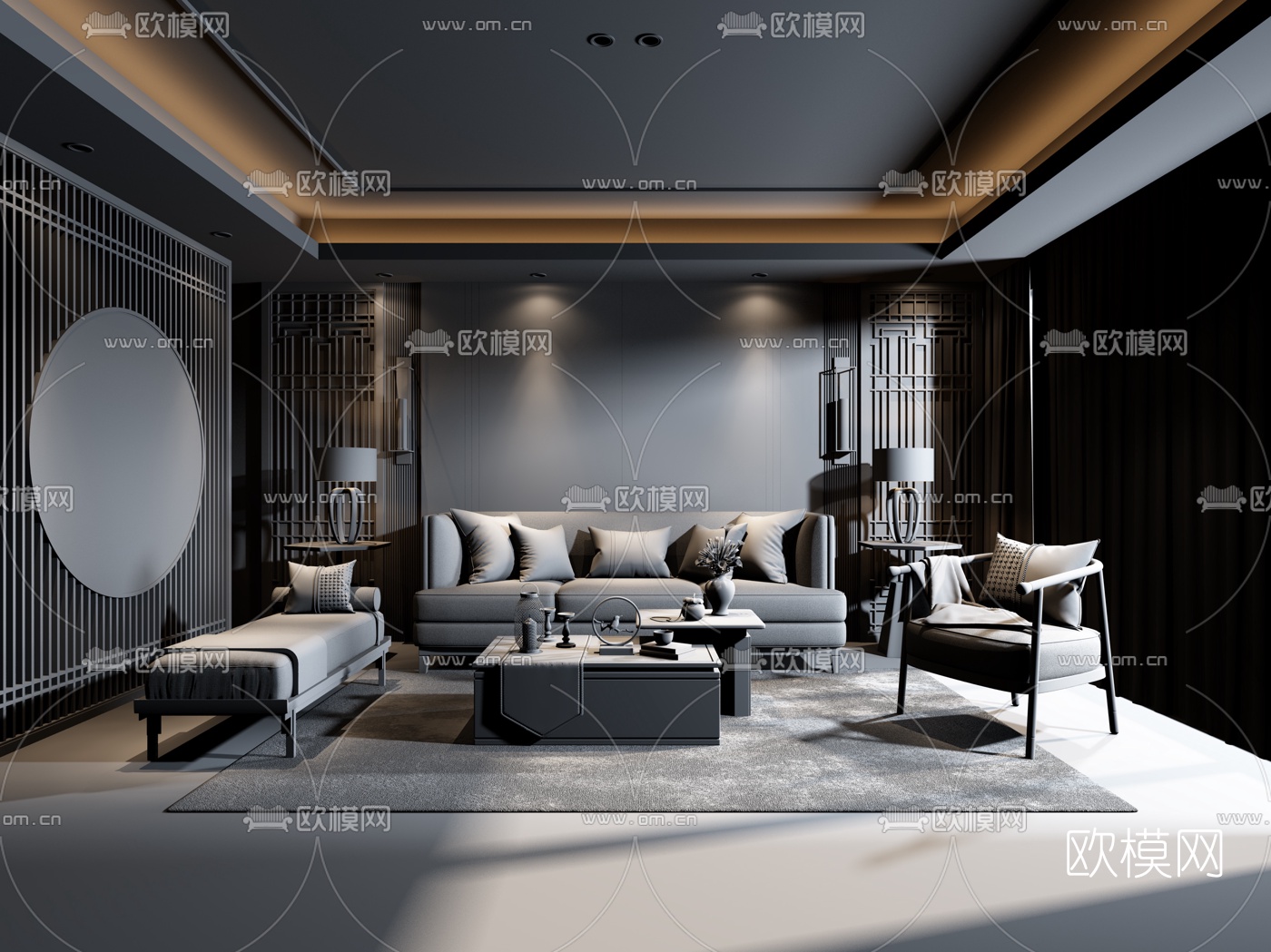 新中式客厅3d模型