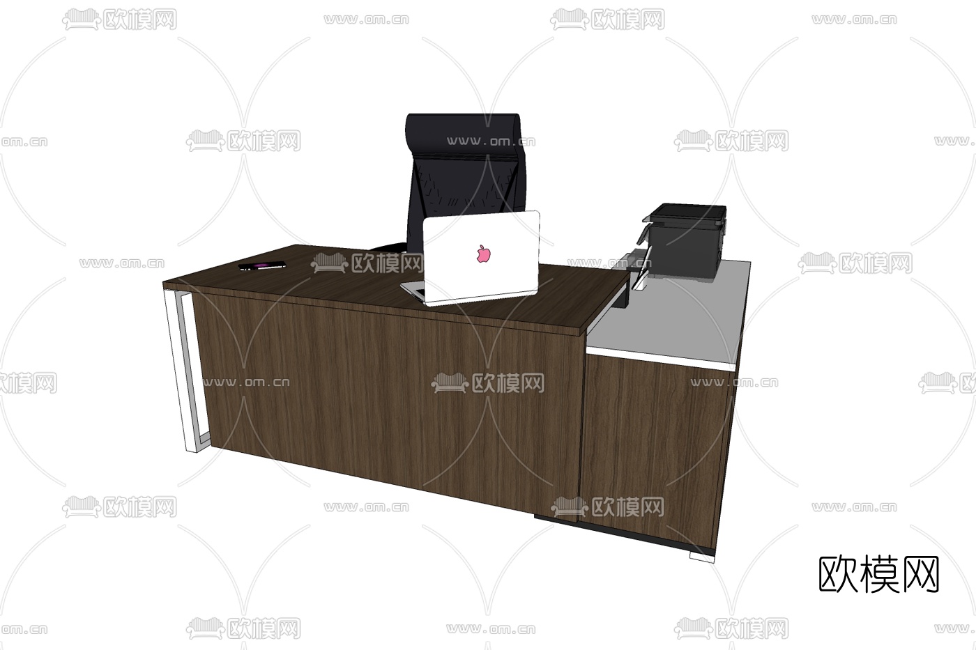 现代实木办公桌免费su模型下载