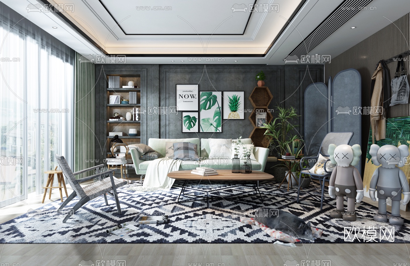 北欧小清新客厅3d模型下载