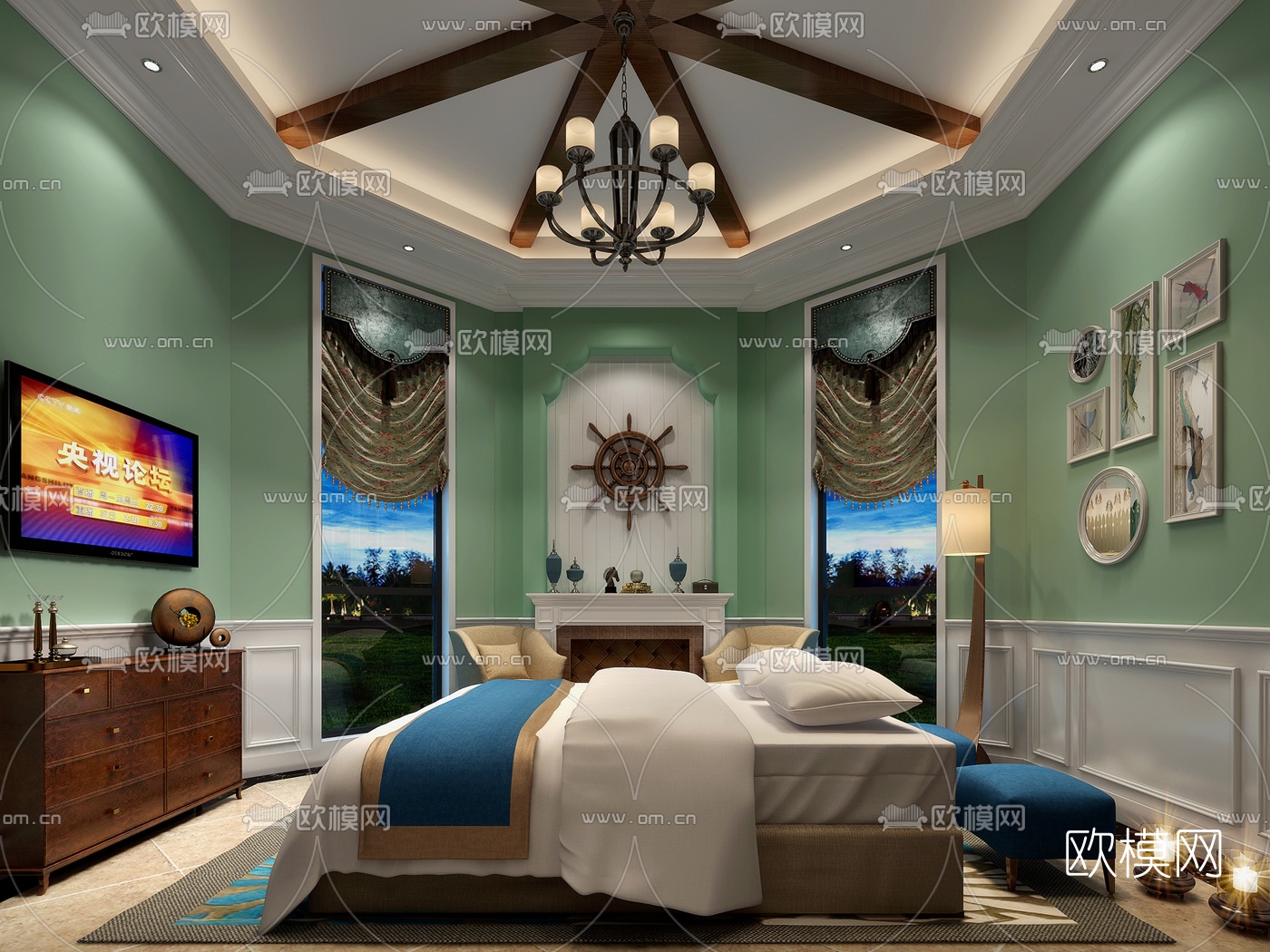 美式酒店客房免费3d模型下载