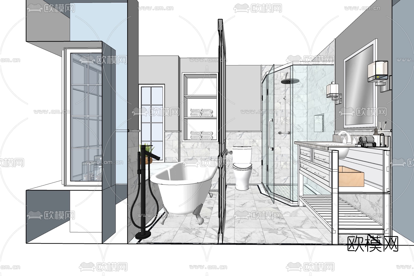 简欧卫生间浴室su模型