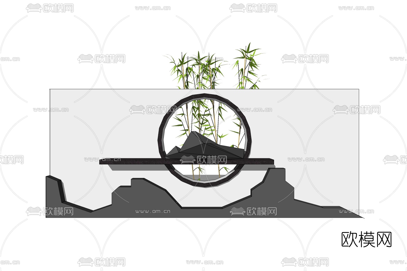 新中式景观墙免费su模型下载