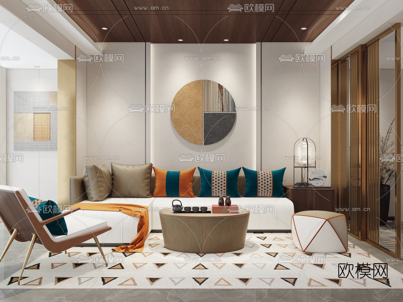 新中式皮革沙发组合3d模型