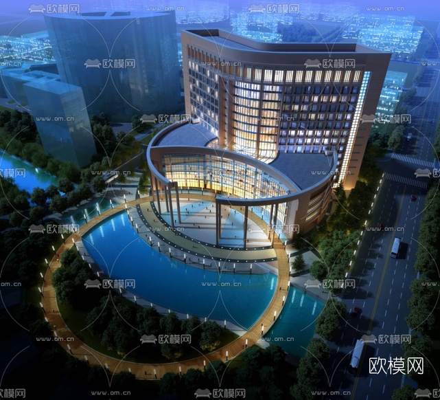 现代高层办公楼外观3d模型下载(渲染图2)