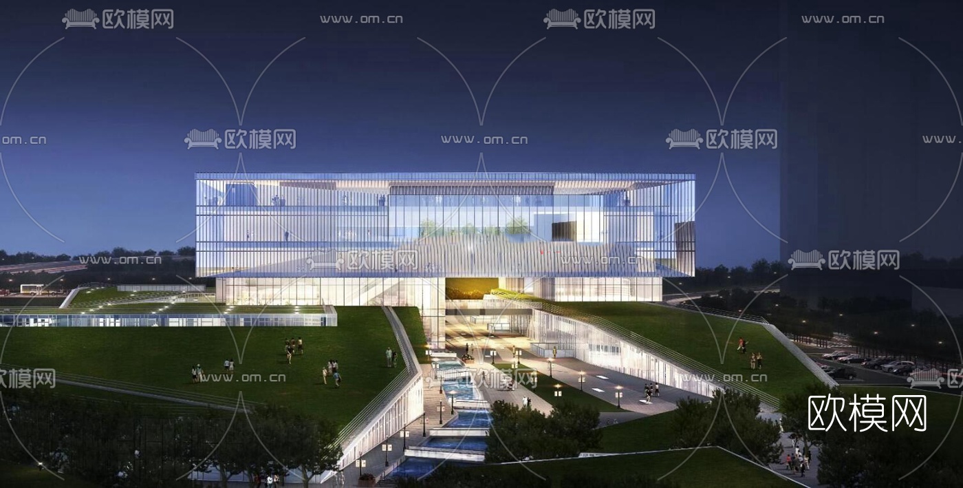 现代办公楼外观su模型下载（渲染图1）