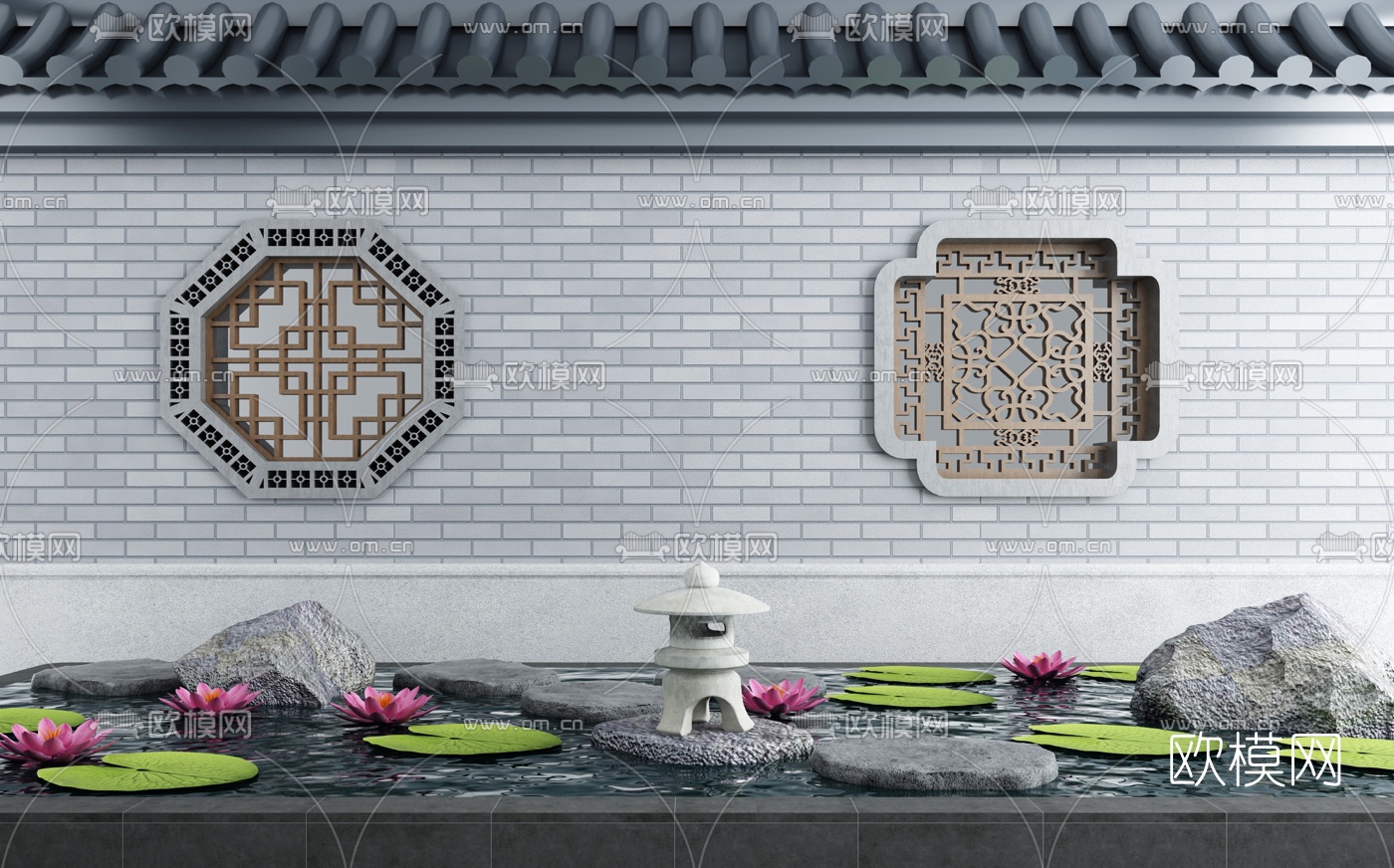 中式水晶荷花景观小品3d模型下载