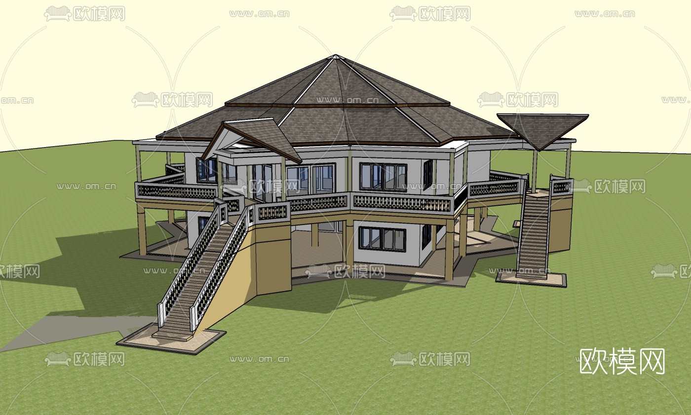 现代别墅外观免费su模型下载