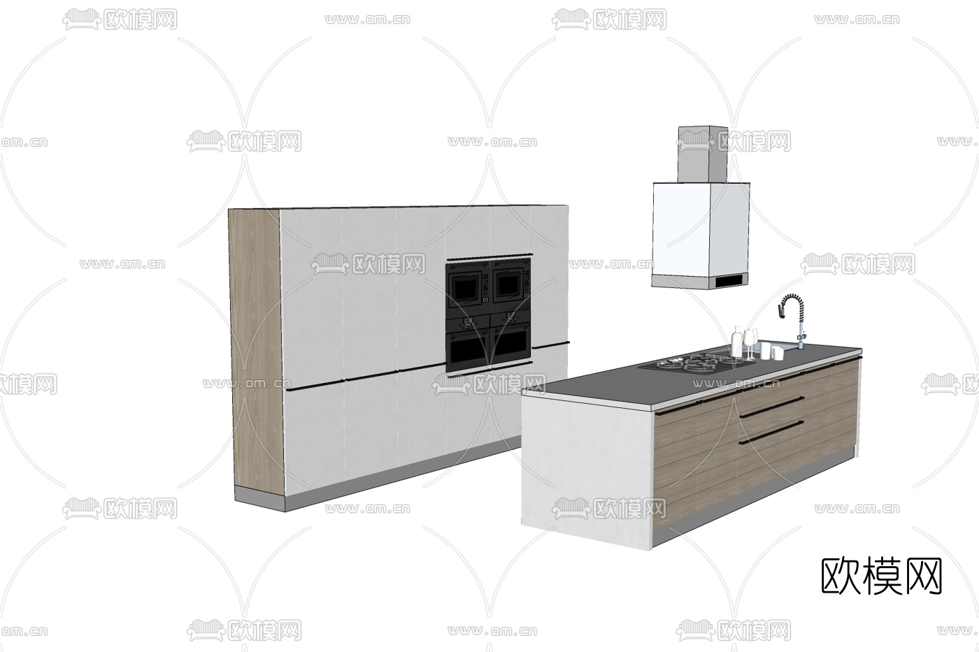 现代橱柜免费su模型下载