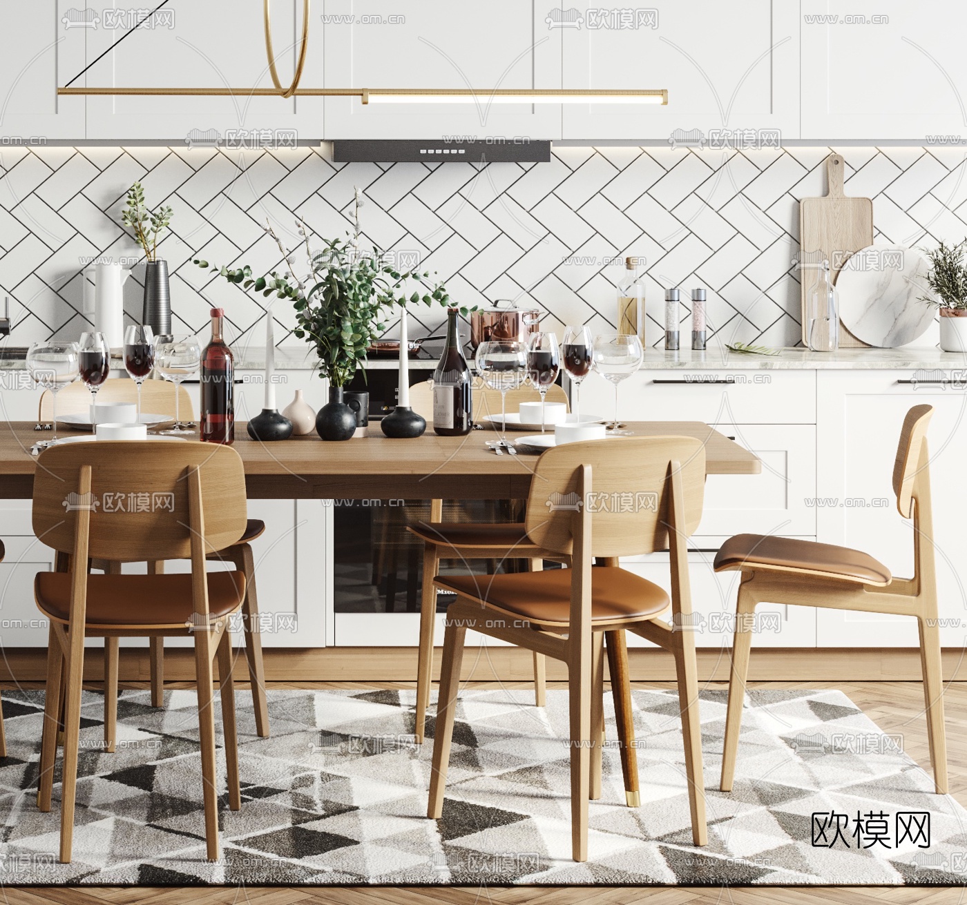 北欧原木餐桌椅3d模型