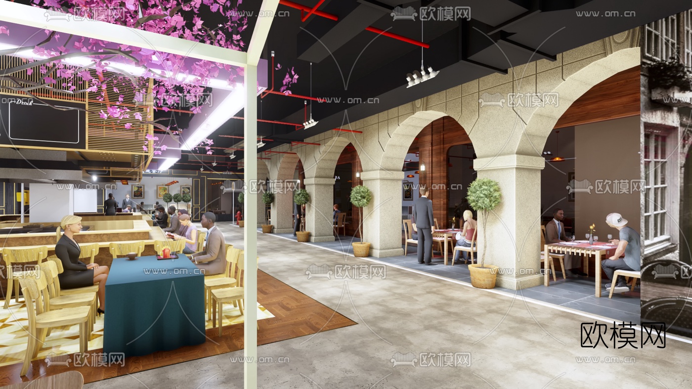 现代街景主题餐厅su模型下载（渲染图2）