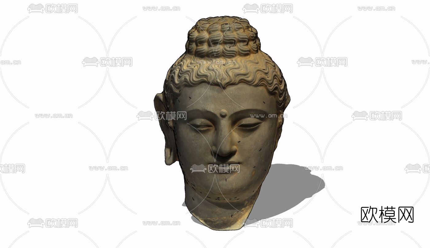 中式佛像头部雕塑免费su模型