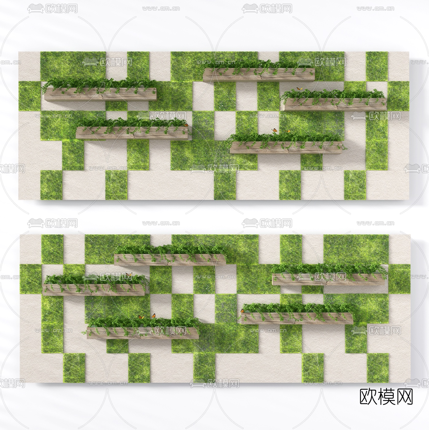 现代壁挂绿植盆栽植物墙3d模型