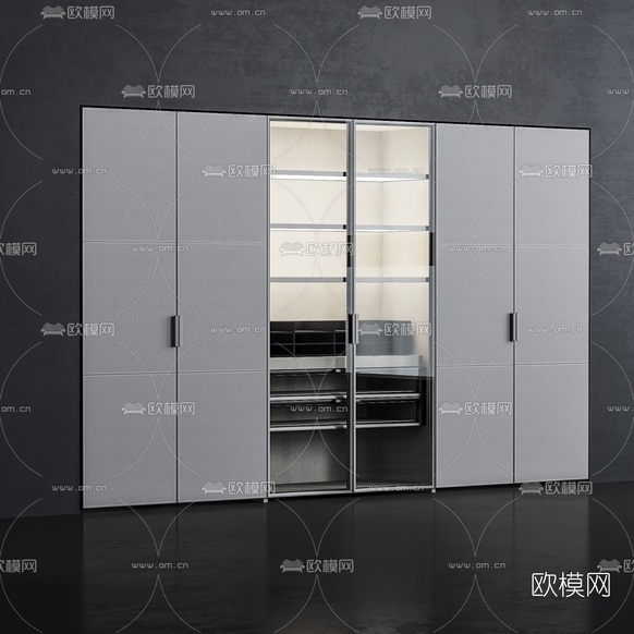 现代多功能衣柜3d模型下载(渲染图1)