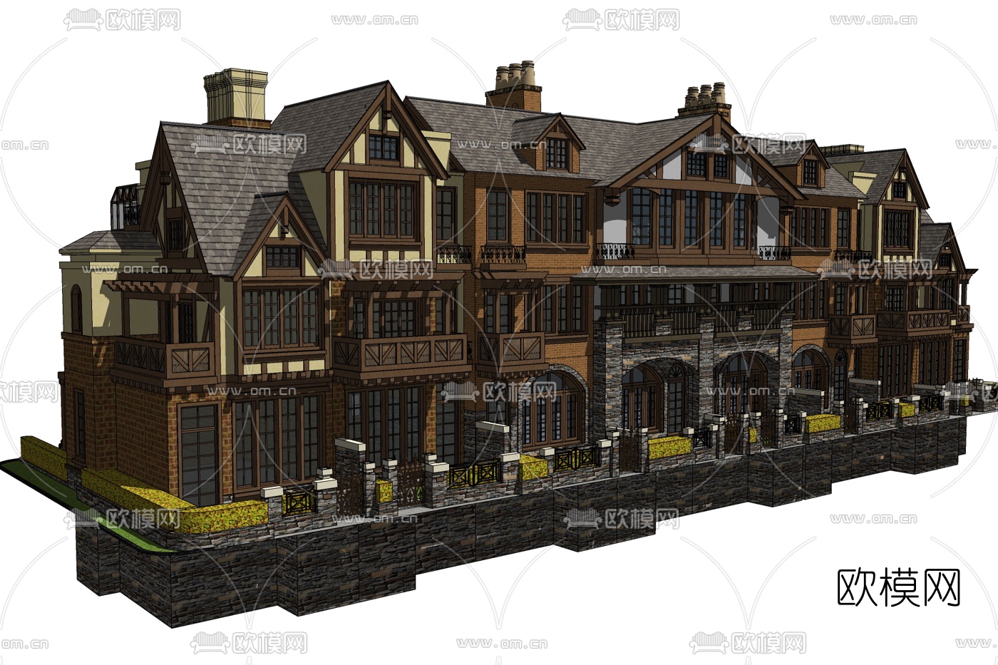 欧式联排别墅免费su模型下载