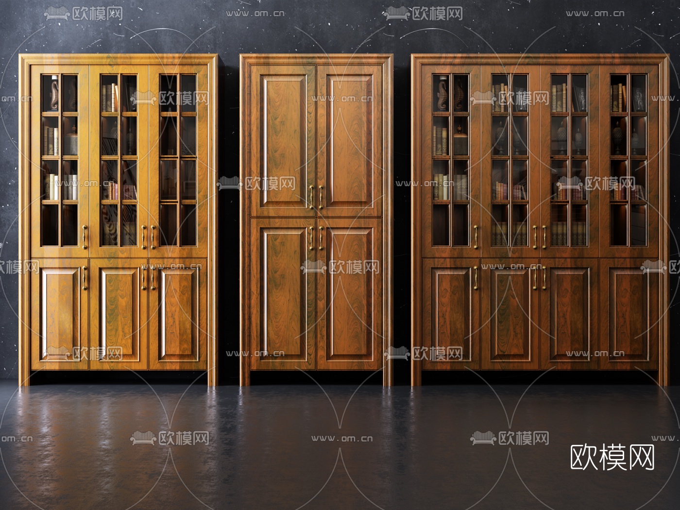 美式实木书柜3d模型下载（渲染图1）