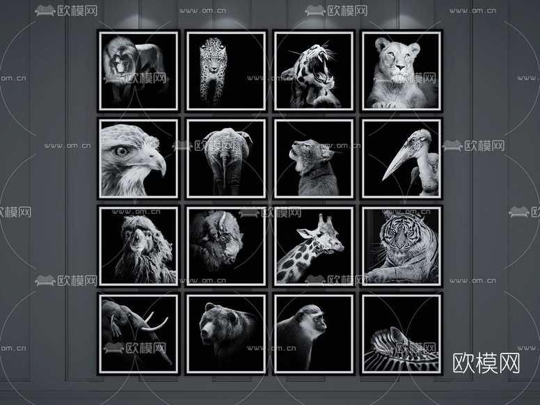 现代黑白动物挂画免费3d模型下载