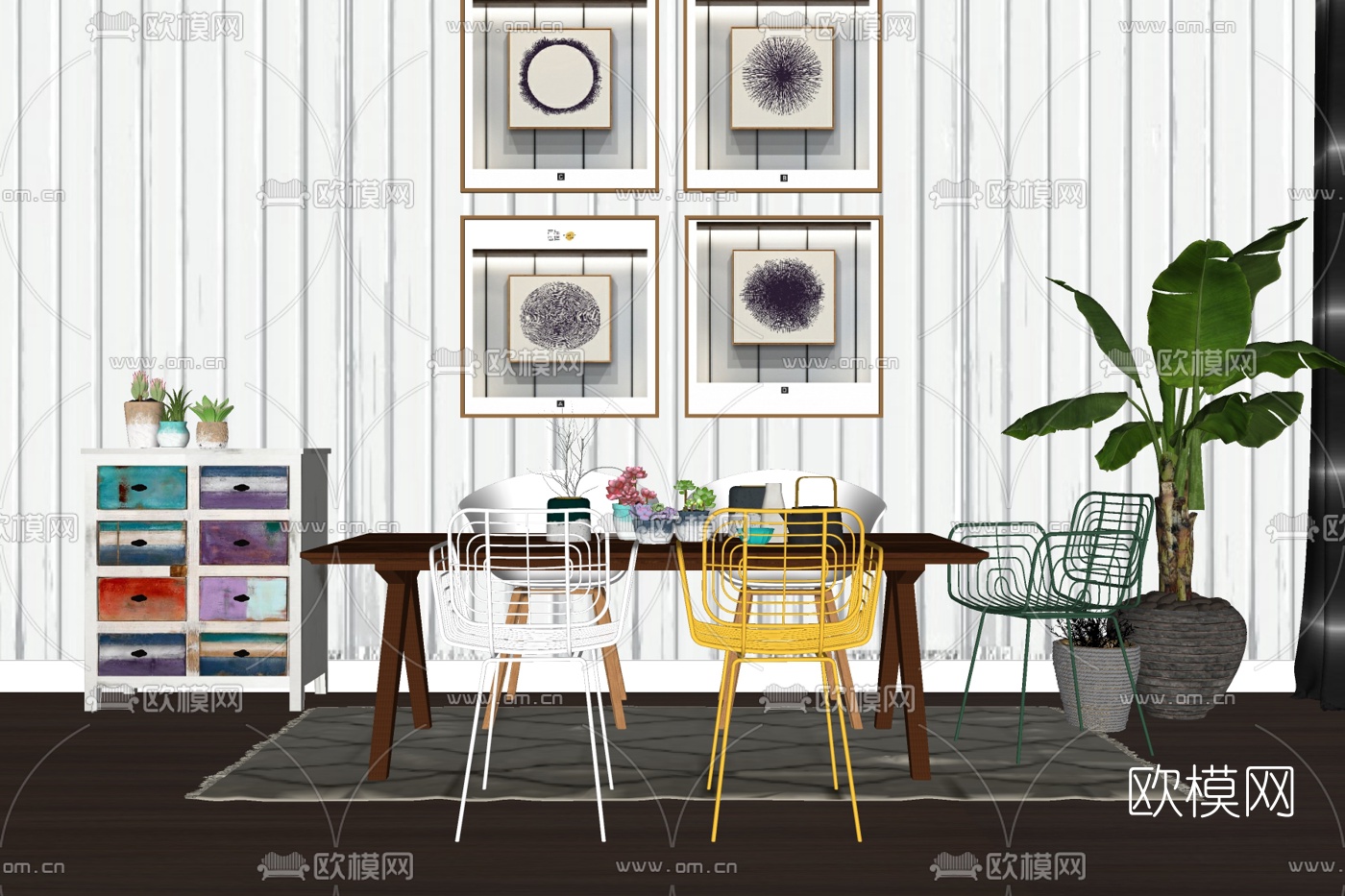 北欧餐桌椅免费su模型下载