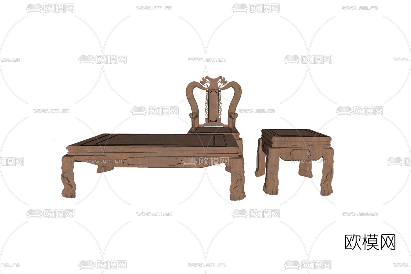 新中式实木茶几免费su模型下载