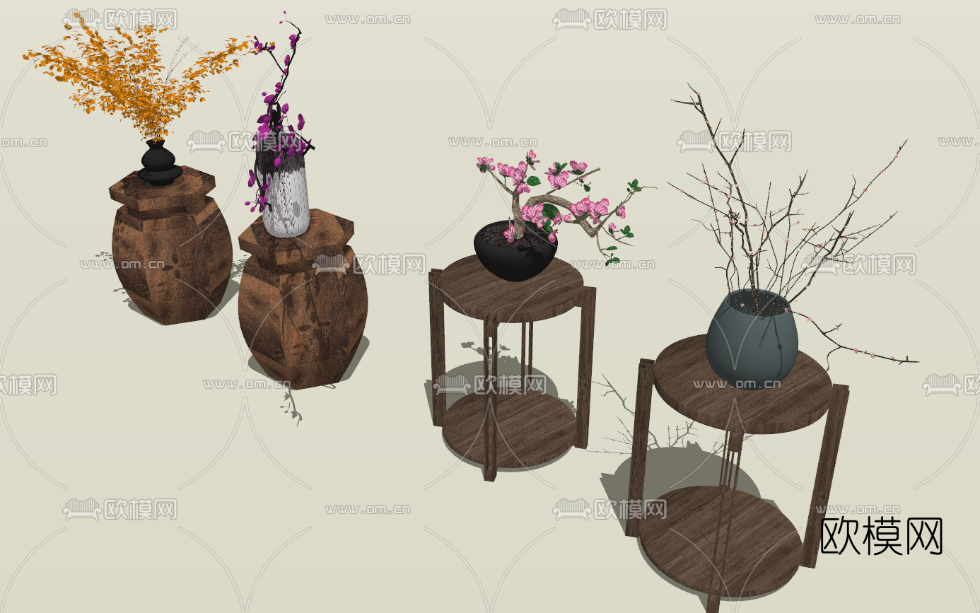 新中式盆景盆栽su模型下载（渲染图3）