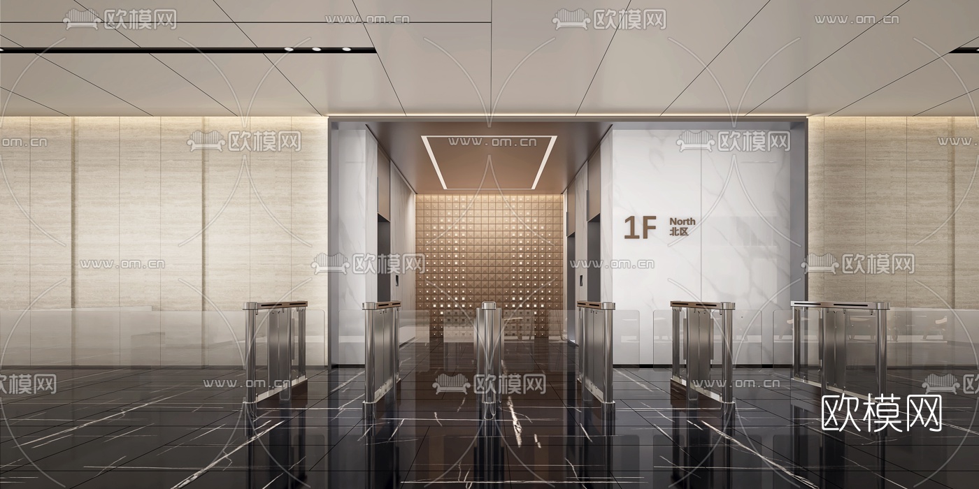 现代电梯厅3d模型下载（渲染图1）