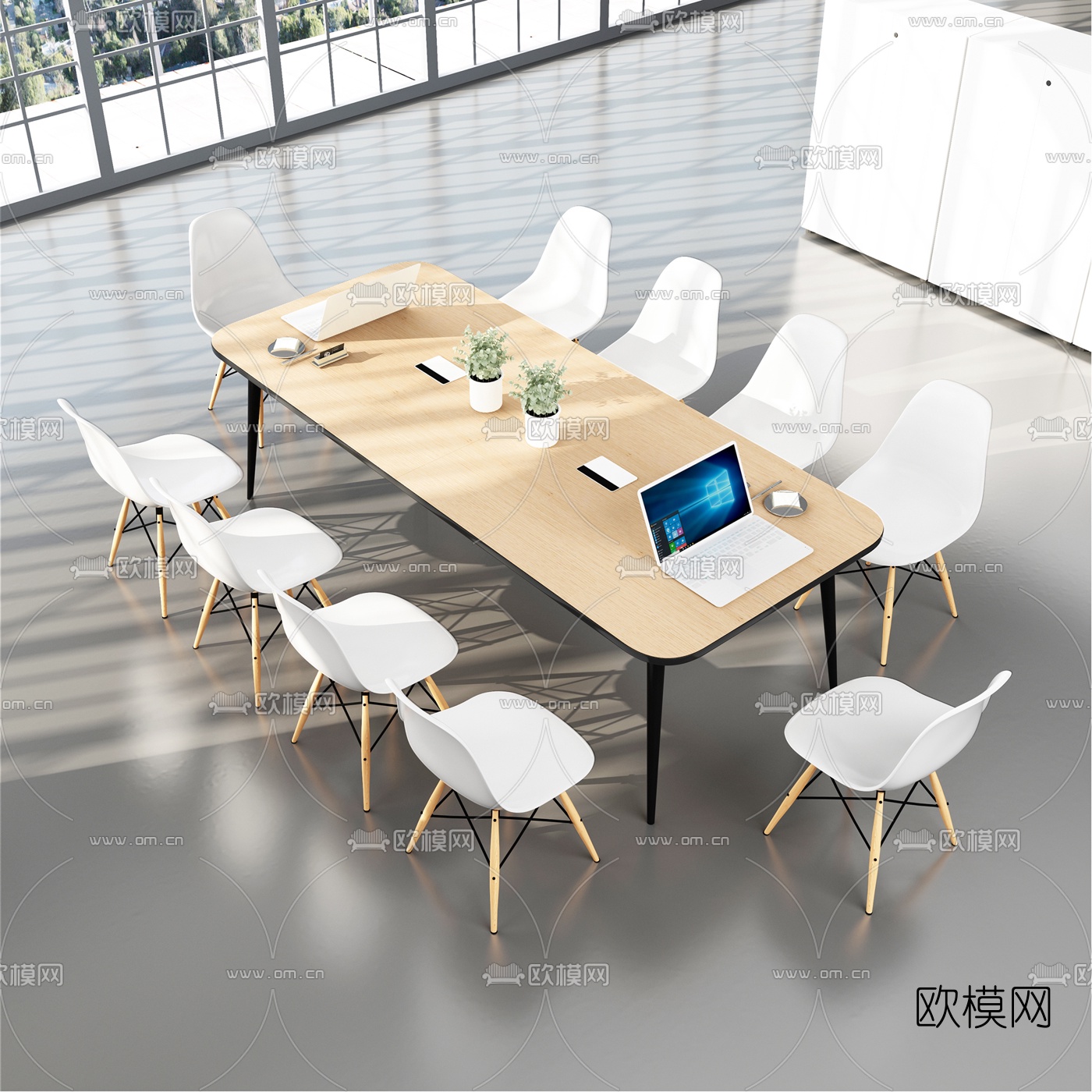 现代实木会议桌椅3d模型