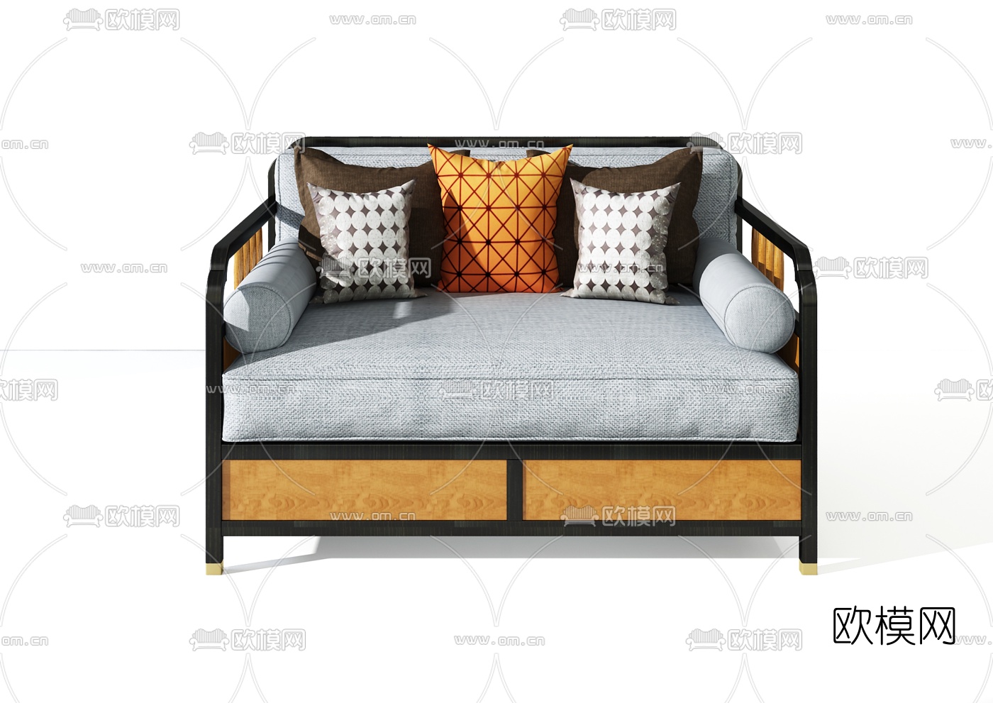 新中式布艺多人沙发3d模型下载（渲染图3）