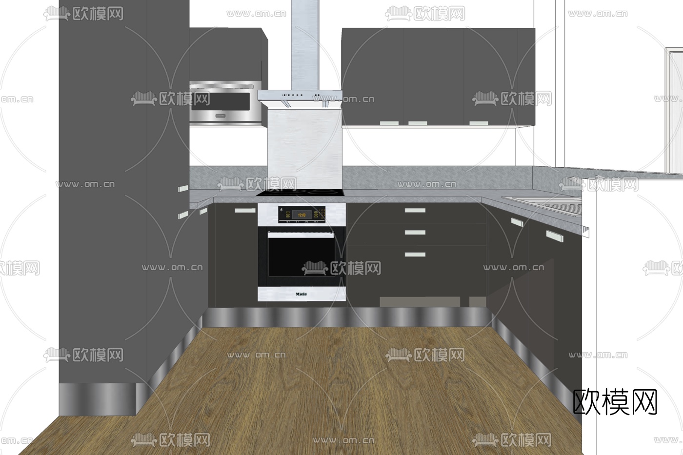 现代厨房免费su模型下载