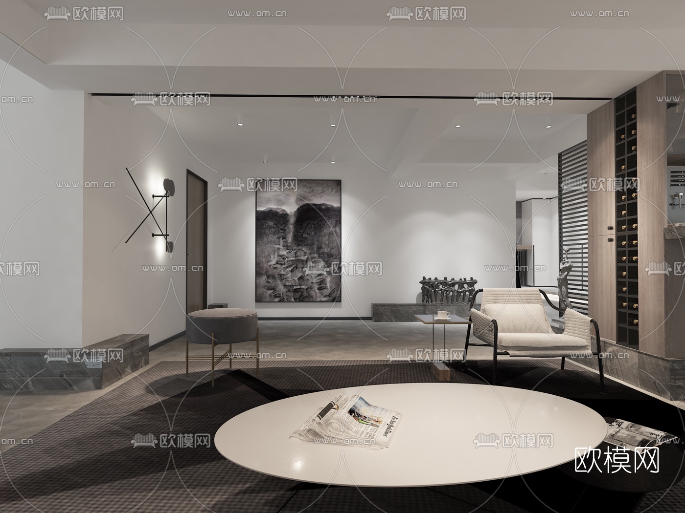 现代高级灰地下休闲室3d模型下载（渲染图5）