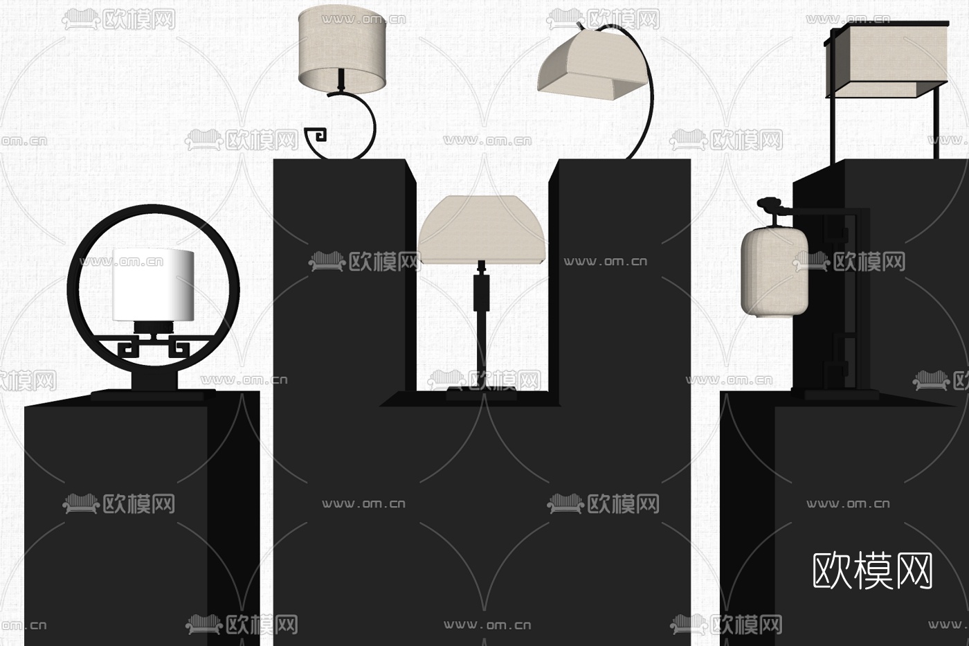 现代金属台灯组合免费su模型下载