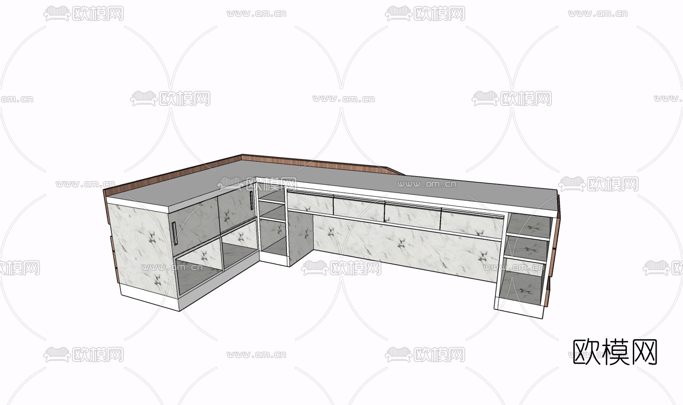 现代实木接待台免费su模型下载