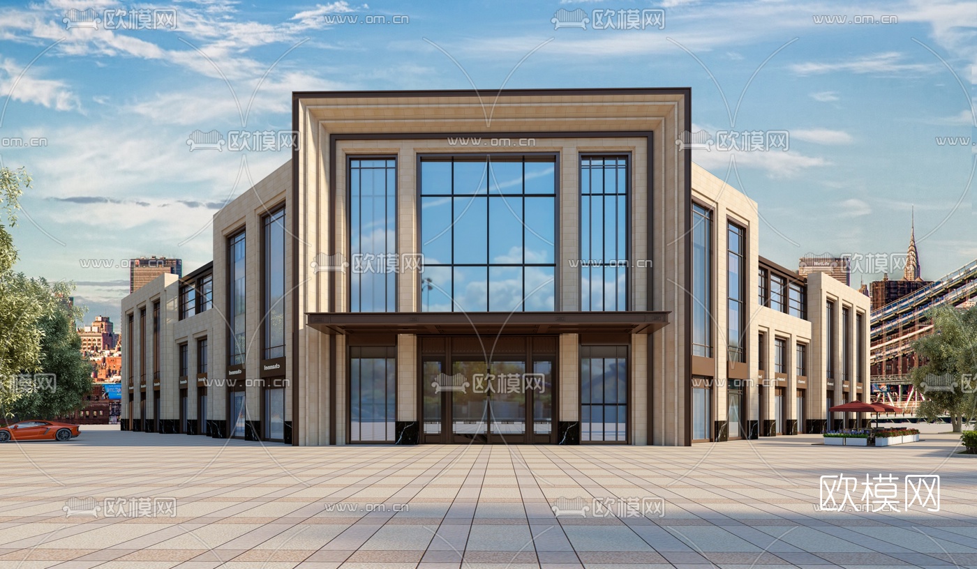 新中式售楼部建筑外观3d模型