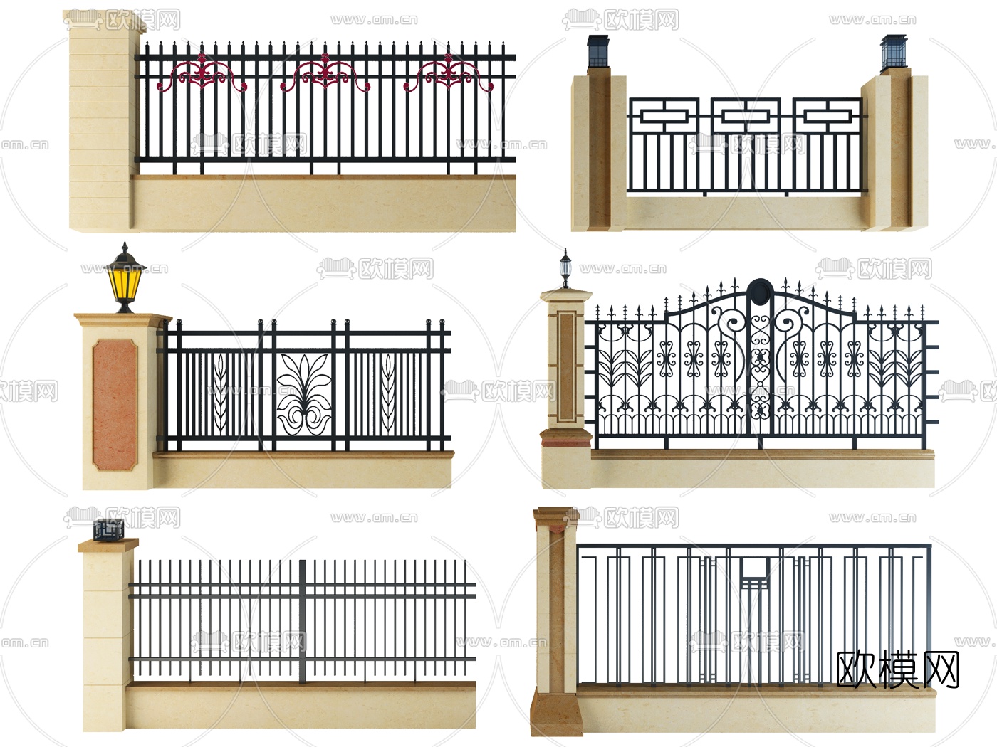 欧式围墙铁艺围栏3d模型下载