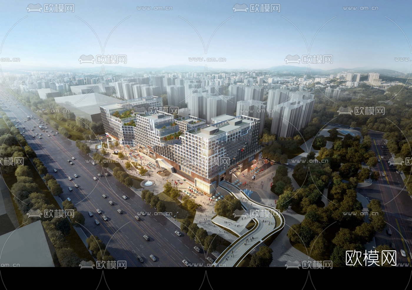 现代商业街su模型