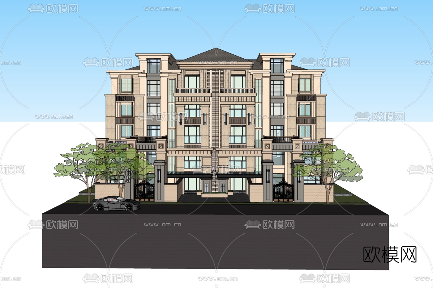 欧式连排别墅免费su模型下载